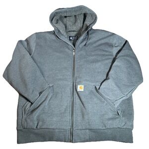 Carhartt Hoodie Men's L Gray Relaxed Fit Rain Defender Sherpa Lined Full Zip